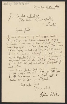 Brief an Musikverlag Ed. Bote und G. Bock (Berlin) : 18.05.1880
