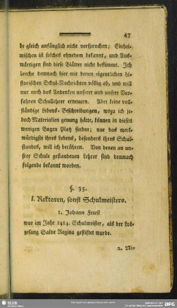 §. 35. I. Rektoren, sonst Schulmeisters