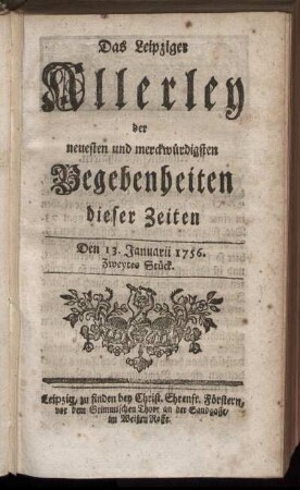Den 13. Januarii 1756. Zweytes Stück.