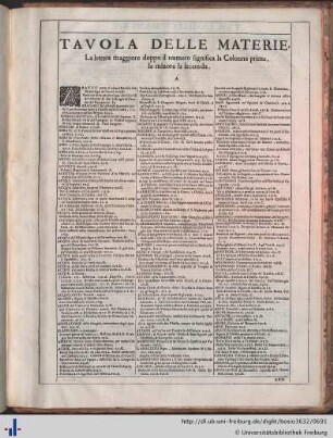Tavola della materie.