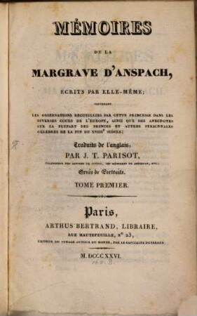 Mémoires de la Margrave d'Anspach, 1