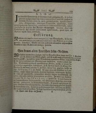 I. Von denen alten Teutschen Lehn-Rechten. - II. Von dem Autore Vetere de beneficiis.