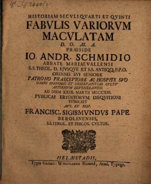 Historia seculi quarti et quinti fabulis variorum maculata