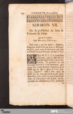 Sermon VII. De la possibilité de faire la Volonté de Dieu.