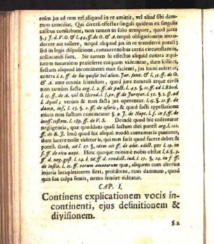 Cap. I. Continens explicationem vocis incontinenti, ejus definitionem & divisionem.