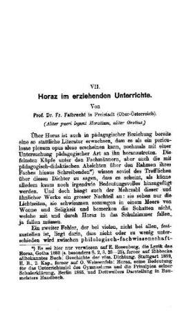 Horaz im erziehenden Unterrichte