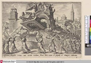 Corruit Hierocho totam cum circuit urbem arca dei, voce et populi, et clangore tubarum