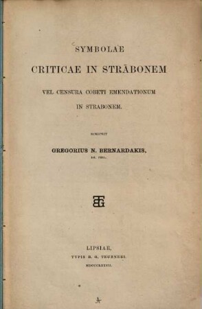 Symbolae criticae in Strabonem vel censura Cobeti emendationum in Strabonem