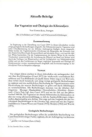 Zur Vegetation und Ökologie des Kilimandjaro
