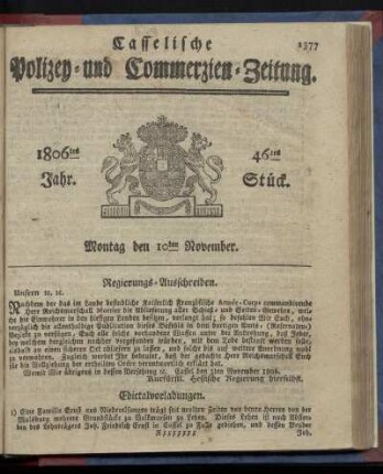 1806tes Jahr. 46tes Stück. Montag den 10ten November