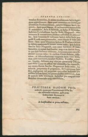 Praeterea Modum Procedendi, quem per Procuratores dictae Sedis observari volumus, ipsis praescribendum duximus in hunc modum.