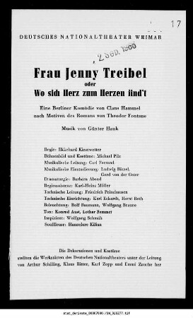 Frau Jenny Treibel oder Wo sich Herz zum Herzen find't