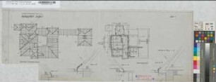 Empfangsgebäude [Bahnhof] Heeßen, Blatt~1: Grundriß Obergeschoß, Sparrenlage, Details, M.~1:100 und M.~1:10 Hge, Sknr.: 2, Fanr.: 2, Bunr.: 1
