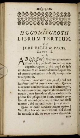 In Hugonis Grotii Librum Tertium. De Jure Belli & Pacis.