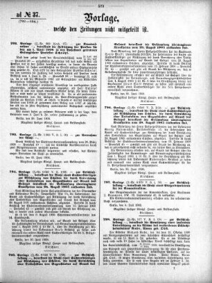 Anlage: ad No.37 (792-804.), Vorlagen, welche den Zeitungen nicht mitgeteilt sind