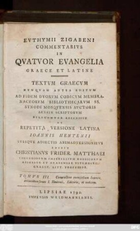 T. 3: Complectens euangelium Ioannis, animaduersiones I. Hentenii, Editoris, et indicem