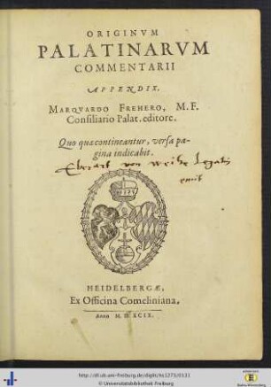 Originum Palatinarum Commentarii Appendix.