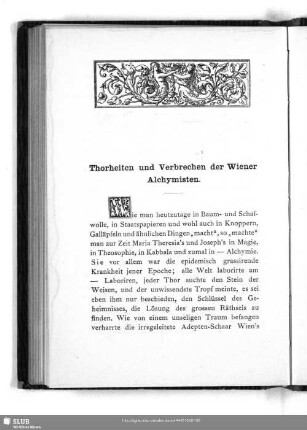 Thorheiten und Verbrechen der Wiener Alchymisten