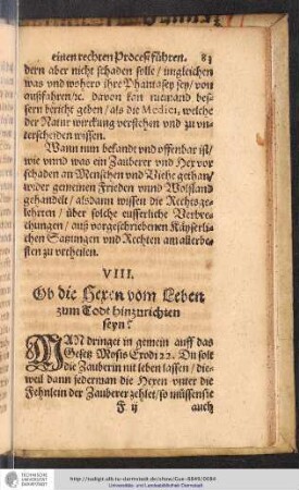 Ob die Hexen vom Leben zum Todt hinzurichten seyn?