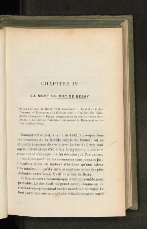 Chapitre IV La Mort du Duc de Berry