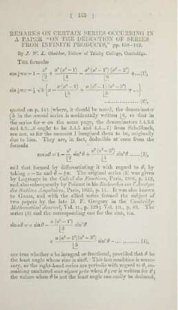 Remarks on certain series occurring in a paper "On the deductions of series from infinite products", pp. 138-142.