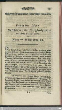 Douzième Leçon. Geschichte der Troglodyten, aus dem Französischen des Herrn von Montesquieu