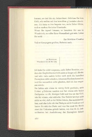 An Bentzler Wandsbeck, den 28. Mai 1778
