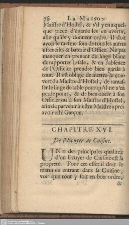 Chap. XVI. De l'Ecuyer de Cuisine