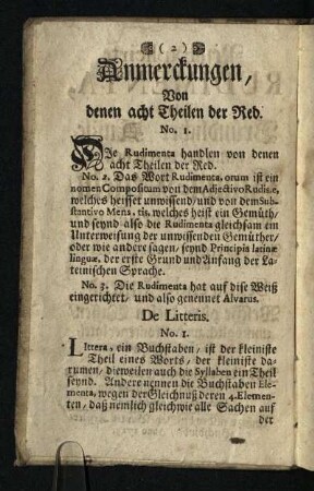 Anmerckungen, Von denen acht Theilen der Red.