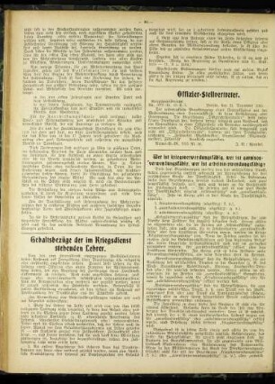 Gehaltsbezüge der im Kriegsdienst stehender Lehrer