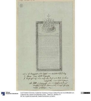Kastel bei Saarburg. Klause. Entwurf für die Inschriftentafel am Grabmal des Johann von Böhmen (Johannes des Blinden)