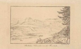 Das Elbtal in der Sächsischen Schweiz bei Schandau (Bad Schandau) vom linken Elbufer nach Südosten, im Hintergrund die Schrammsteine und der Große Winterberg