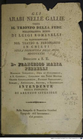 Gli arabi nelle Gallie ossia il trionfo della fede
