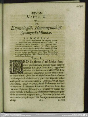 Caput I. De Etymologia, Homonymia & Synonymia Minutae