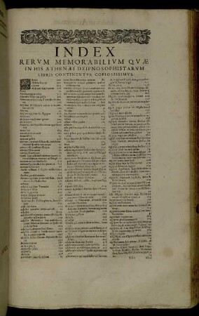 Index Rerum Memorabilium Quæ In His Athenæi Deipnosophistarum Libris Coninentur Copiosissimus.