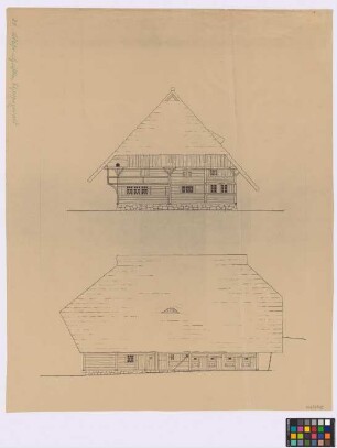 [Fischbach bei Neuhäuser (Landkreis Freiburg)]: Bläsi-Christelehof [Bläsichristenhof]. Haupthaus (Giebel-Ansicht, Seiten-Ansicht)