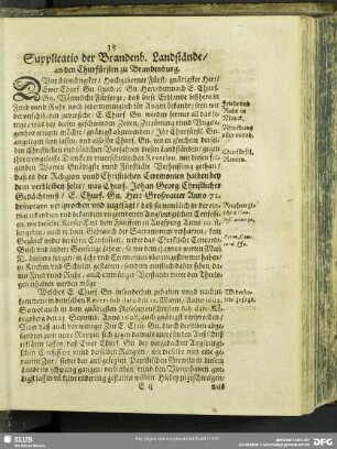 Supplicatio der Brandenb. Landstände, an den Churfürsten zu Brandenburg