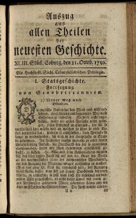 XLIII. Stück. Coburg, den 21. Octob. 1750.