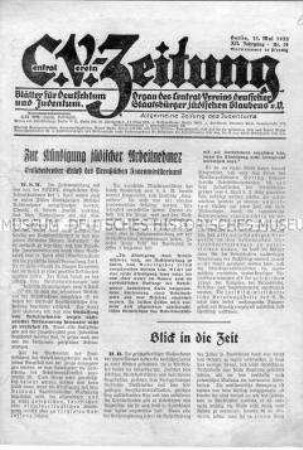 Wochenblatt des Central-Vereins deutscher Staatsbürger jüdischen Glaubens "C.V.-Zeitung" u.a. zur Entlassung von Juden aus dem öffentlichen Dienst