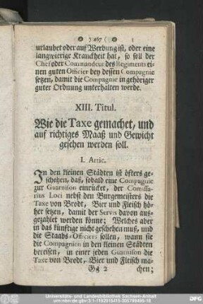 XIII. Titul. Wie die Taxe gemachet, und auf richtiges Maaß und Gewicht gesehen werden soll.