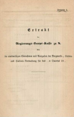 Formular 4. Extrakt der Regierungs-Haupt-Kasse