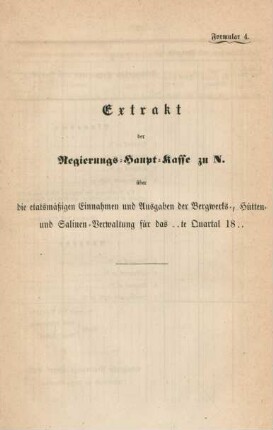 Formular 4. Extrakt der Regierungs-Haupt-Kasse