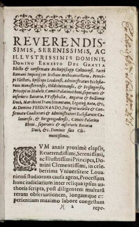 Reverendissimis, Serenissimis, Ac Illustrissimis Dominis, Domino Ernesto Dei Gratia