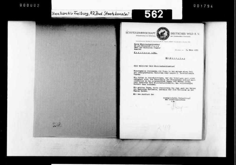 Schutzgemeinschaft Deutsches Wild e.V. (Organisation zur Erhaltung der freilebenden Tierwelt), Abhaltung der 2. Internationalen Tagung der Schutzgemeinschaft, München 1951