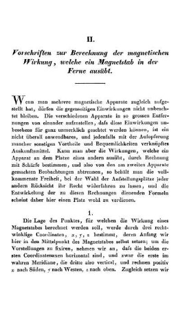 II. Vorschriften zur Berechnung der magnetischen Wirkung, welche ein Magnetstab in der Ferne ausübt
