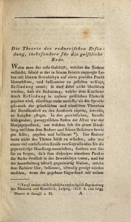 Die Theorie der Beredsamkeit : mit besonderer Anwendung auf die geistliche Beredsamkeit in ihrem ganzen Umfang dargestellt, 2. Die Theorie der rednerischen Erfindung : mit besonderer Hinsicht auf geistliche Reden dargestellt und an Beispielen erläutert