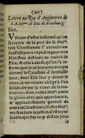 Lettre au Roy d' Angleterre [...]