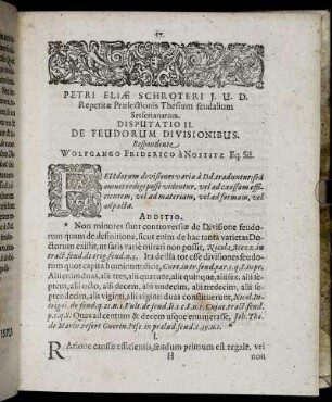 Disputatio II. De Feudorum Divisionibus.