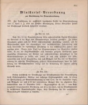 43. Ausführungs-Verordnung hierzu (Gemeindeordnung für das Großherzogthum Sachsen-Weimar-Eisenach)