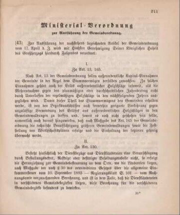 43. Ausführungs-Verordnung hierzu (Gemeindeordnung für das Großherzogthum Sachsen-Weimar-Eisenach)